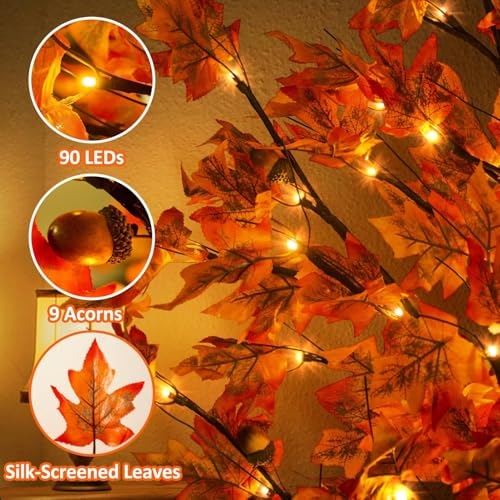 5FT Fall Maple Tree Lights - 90 LEDs, Remote & 8 Flashing Modes, Outdoor Decor - 2 Pack