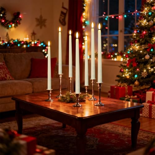 4 Pack Ivory Flameless Taper Candles - Battery Operated Flickering LED Candlesticks