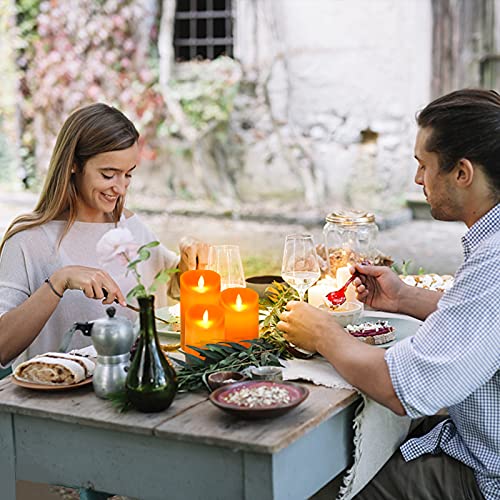 Flameless Flickering Candles Set with Remote Control - Pumpkin Color, 4, 5, 6 Inch