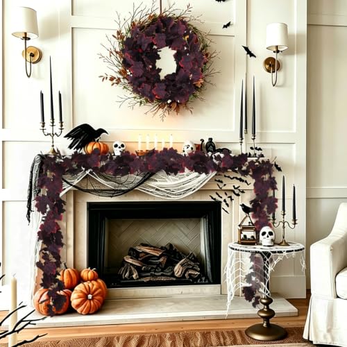 Artificial Autumn Maple Garland - Wine Red Fall Hanging Vine, 2 Pack