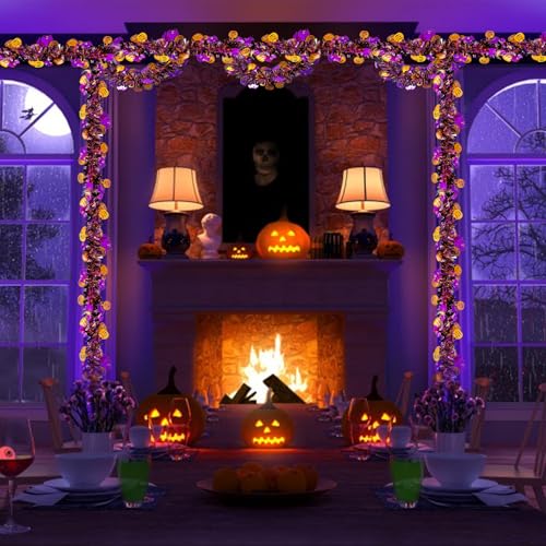 Halloween Tinsel Garland 33FT Pumpkin Bat Metallic Decor for Party & Home
