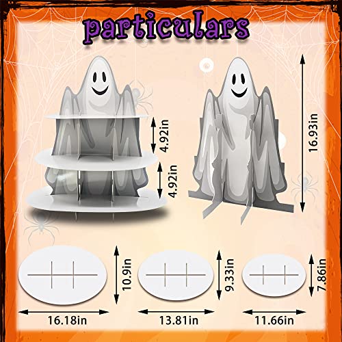 Ghost 3-Tier Halloween Cupcake Stand - White Cardboard Dessert Tower