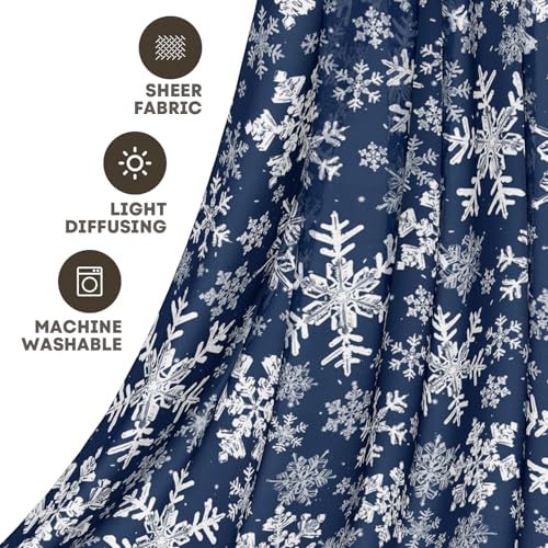 Christmas Sheer Window Valance 52x14 Inches Snow Blue Foil 2-Pack