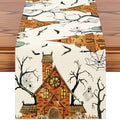 Artscope Halloween Table Runner - Orange Spooky Haunted House Tree Design, 13x36 Inches - Fall Home Decor