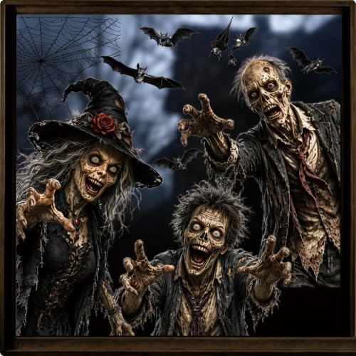 Halloween Window Clings PVC Witch Zombie Bat Decals Not Luminous - 12 pcs