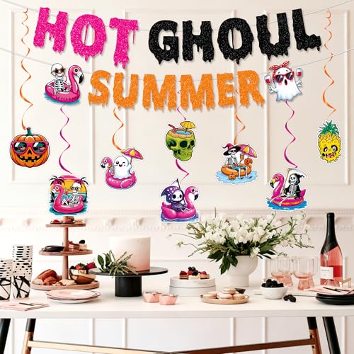 Hot Ghoul Summer Decorations Banner Set with Hanging Swirls - Party Decor