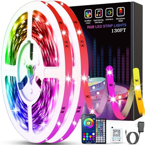 Tenmiro 130ft RGB LED Light Strips for Bedroom with Remote & App Control Music Sync