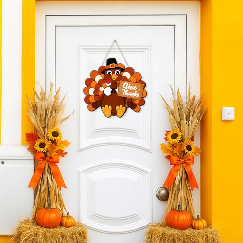Thanksgiving Turkey Door Wreath Sign - Fall Harvest Front Door Decor