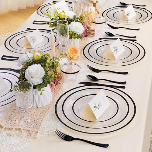 Black Rim 12-Inch Clear Charger Plates Set of 50 - Elegant Tableware