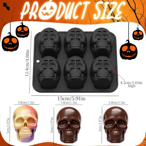 Skull Silicone Mold 2-Pack - 6-Cavity 3D Halloween Cake & Candy Molds