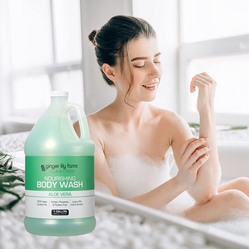 Ginger Lily Farms Club & Fitness Nourishing Body Wash, 100% Vegan & Cruelty-Free, Bath & Shower Gel for Men and Women, Aloe Vera Scent, 1 Gallon (128 fl. oz.) Refill