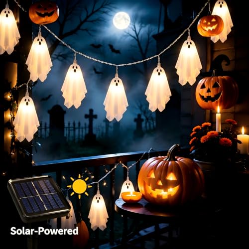 IDEAALS Solar Ghost Halloween Decorations Outdoor - Warm White Lights