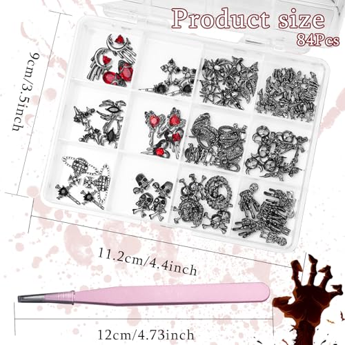 84 Pcs Gothic Halloween Nail Charms and Gems Set for Nail Art