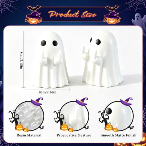 2pcs White Halloween Ghost Figurines Spooky Resin Decor - Fun Indoor & Porch Decorations