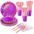 Iridescent Pink Party Plates and Napkins Set - 175 Pcs Halloween Dinnerware Variation