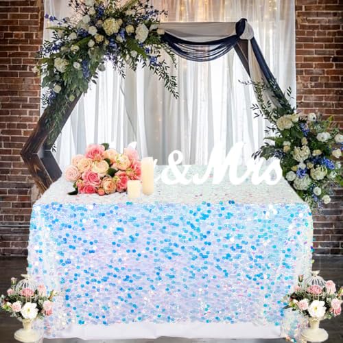 80 x 50 Inch Iridescent Sequin Tablecloth - Rectangular Mermaid Sparkle Cover