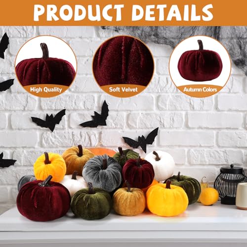 Fall Velvet Pumpkin Decor Set - Purple & Gold Assorted Harvest Table Centerpieces