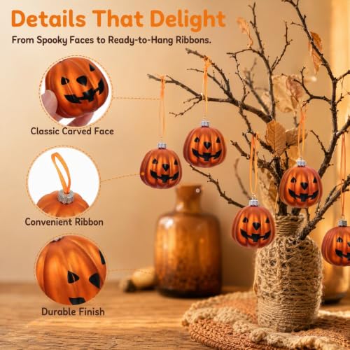 Halloween Pumpkin Hanging Decorations Set - 12 Plastic Ornaments for Festive Indoor & Outdoor Decor