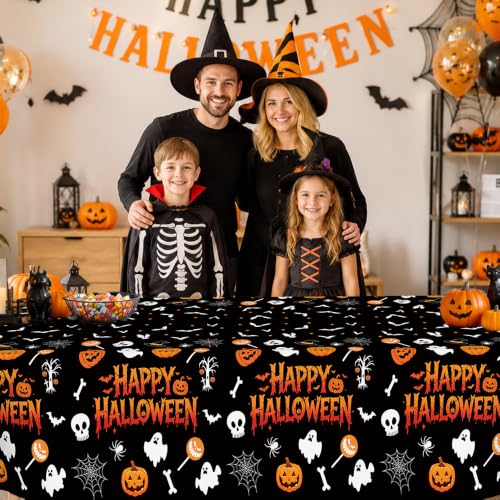 Halloween Tablecloth 2pcs - Disposable Plastic Spider Web Ghost Pumpkin Decor