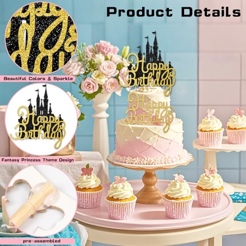 Black Castle Cake Topper Glitter Spooky Bat Birthday Party Decorations - Variation: Black Castle