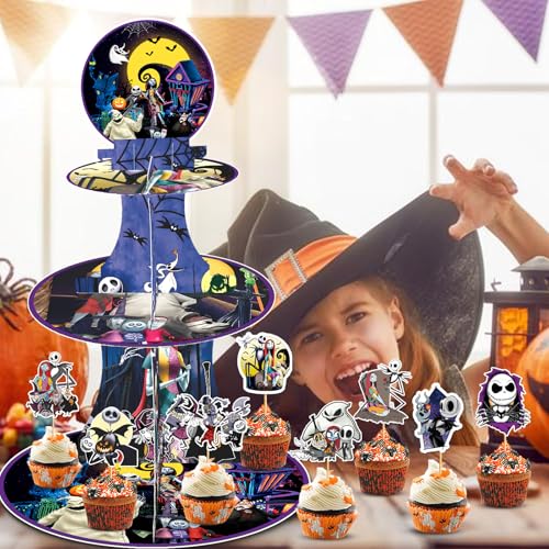 Night Before Christmas Cupcake Stand 3-Tier Halloween & Holiday Decor with Toppers