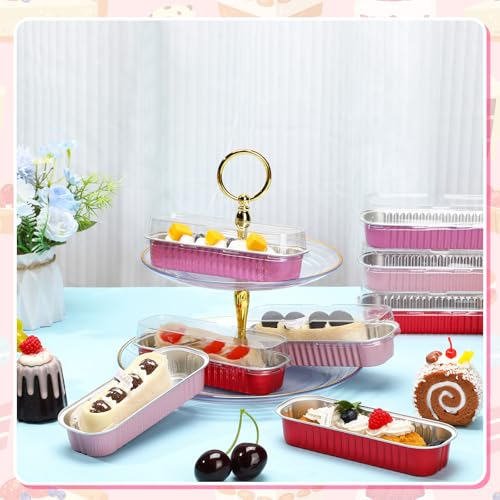 Valentine Color Mini Loaf Pans with Lids & Spoons - 6.8oz Pink & Red Set for Baking