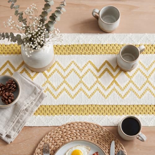 Artoid Mode Yellow Stripe Diamond Woven Table Runner 12x72 Inch - Durable Home Decor