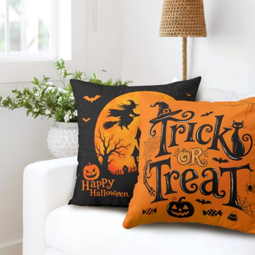 Halloween Outdoor Pillow Covers Set of 2 24x24 Inch Trick or Treat Decor - Orange Black