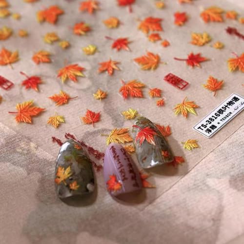 Fall Maple Leaf Nail Stickers - Autumn 5D Embossed Decals for Nails - Color06