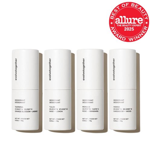 EvolveTogether Aluminum-Free Natural Deodorant | 4-Pack Travel Set for Men & Women | Soothes Skin, Neutralizes Odors | Vegan & Cruelty-Free