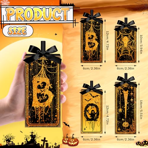Britimes Halloween Ghost Tiered Tray Decor - Tarot Boo Variation, 4 Pack Wooden Signs