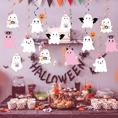 Pink Halloween Ghost Hanging Decorations Set - Spooky Party Swirls & Cutouts