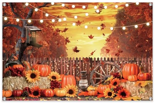 Fall Thanksgiving Backdrop Banner 10x8ft Farm Harvest Hay Photo Decor - Gold Variation