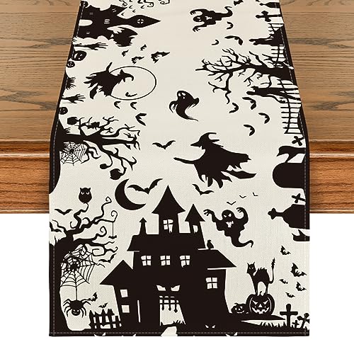 Halloween Table Runner 13x120 Inch Black White Decor Party Home | Artoid Mode 210 GSM