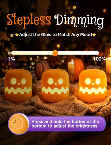 WANIDEA Pumpkin Night Light for Kids, 4-Inch Cute Halloween Lamp with Dimming