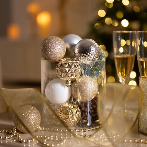 Christmas Tree Ornaments Set - Holiday Ball Decorations, 2-Piece Bundle