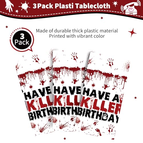 Halloween Birthday Decorations 3-Pack Spooky Tablecloths - Killer Themed Party Decor