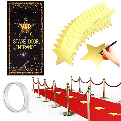 Red Carpet Runner for Party 2.62x14.5ft with Gold Star Cutouts - Event Decor