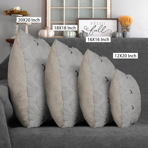 Gray Pumpkin Fall Pillow Covers 18x18 Set of 2 - Faux Fur Decor