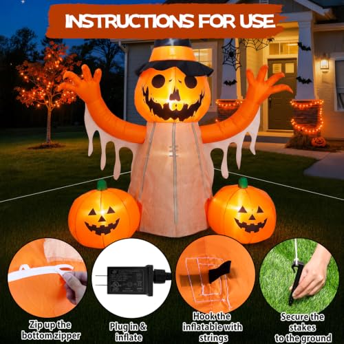 8FT Halloween Inflatable Pumpkin Scarecrow Outdoor Decoration with LED Lights