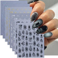 Halloween Nail Stickers 8 Sheets Spider Web Decals 3D Gothic Black Silver Gold Variation of M-Spider Web Stickers