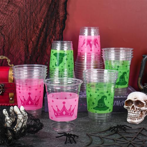 Halloween Pink Green Witch Disposable Cups 12 oz - Party Supplies, 50 Pack