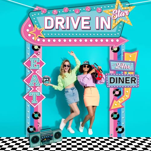 1950s Retro Diner Party Decorations Set with Banner Rug and Props