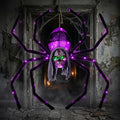 52-Inch Wall-Mounted Halloween Giant Skull Face Spider with Flashing Red & Green Eyes - Outdoor Decoration
