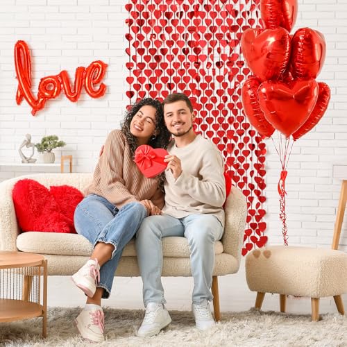 Red Heart Foil Fringe Curtains - Valentine's Day Party Decorations - 2 Pack
