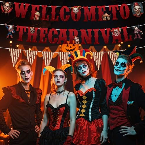 Halloween Circus Clown Banner Decorations - Creepy Garland Set for Party