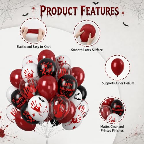 Halloween Bloody Balloons Set - Burgundy Red White with Black Black-Red Variation
