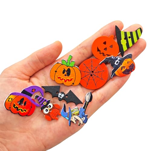 Halloween Shape Wooden Buttons Set - 100 Mixed Spooky Shapes for Crafts & Decorations