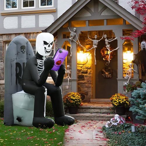 6.1FT Halloween Inflatable Skeleton & Tombstone Outdoor Decoration with LED Lights