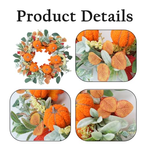 22 Inch Autumn Harvest Wreath for Front Door Farmhouse Decor with Pumpkins & Eucalyptus - Variation of THIS listing
